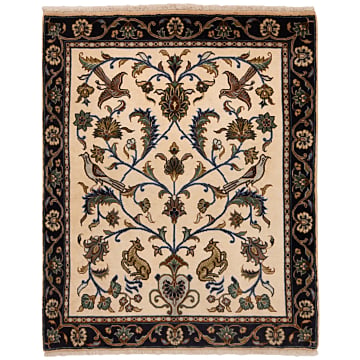 Qom Persian Rug Beige-Cream 98 x 80 cm