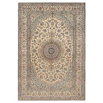 Nain 9la With Silk Persian rug Beige-Cream 353 x 238 cm