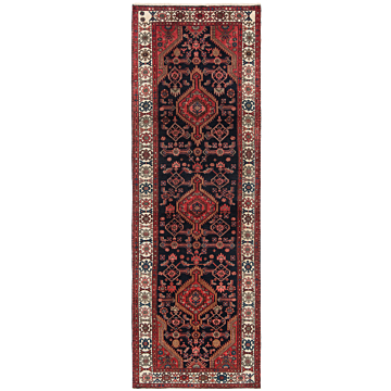 Hamedan Persian Rug Black 308 x 102 cm
