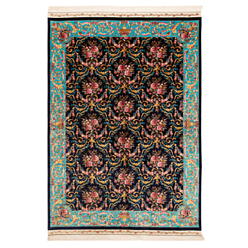 Qom Silk Persian Rug Night Blue 240 x 170 cm