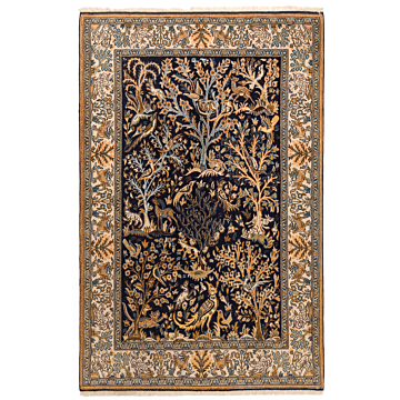 Qom Persian Rug Night Blue 162 x 105 cm