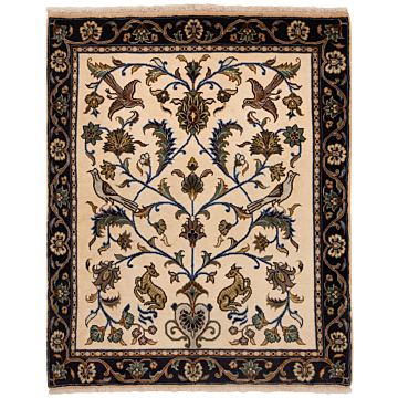 Qom Persian Rug Beige-Cream 98 x 80 cm