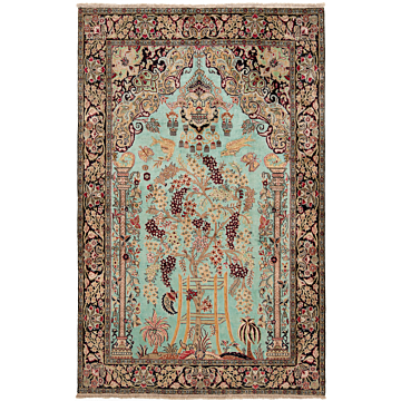 Qom Pour Silk Persian Rug Turquoise 159 x 101 cm
