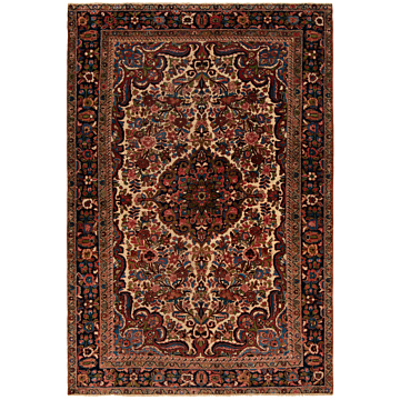 Hamedan Burchaloo Persian Rug Beige-Cream 208 x 141 cm