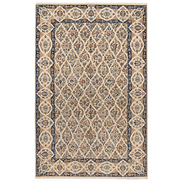Nain 6 La With Silk persian Rug  Beige-Cream 200 x 130 cm