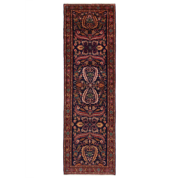 Hamedan Persian Rug Night Blue 297 x 88 cm
