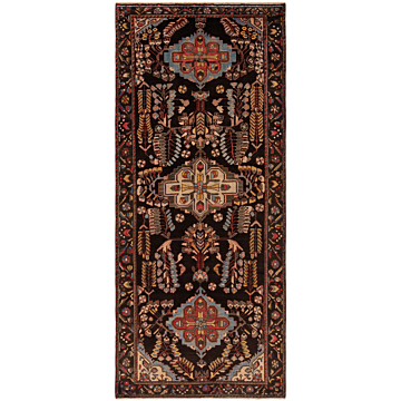 Hamedan Persian Rug Black 330 x 143 cm