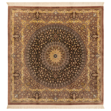 Qom Silk Shirazi Persian Rug Night Blue 200 x 200 cm