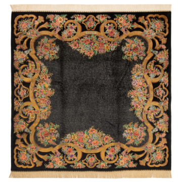 Qom Silk Kashizadeh Persian Rug Black 195 x 195 cm