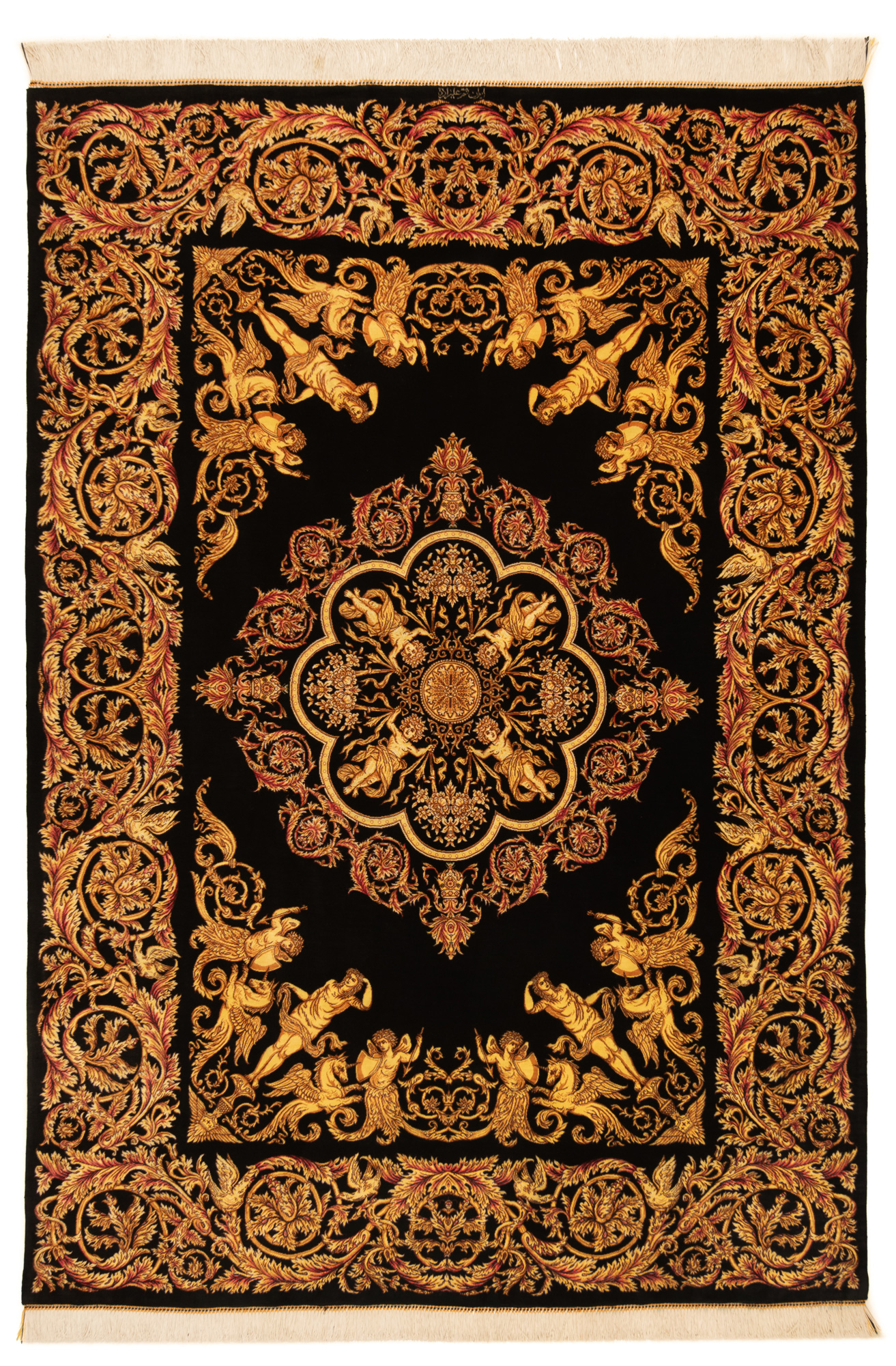 quarant'otto黒金色ベルベット仕上げクゥアラントットジュエリーボックス Qom Silk Alizadeh Persian Rug Black 200 x 138 cm