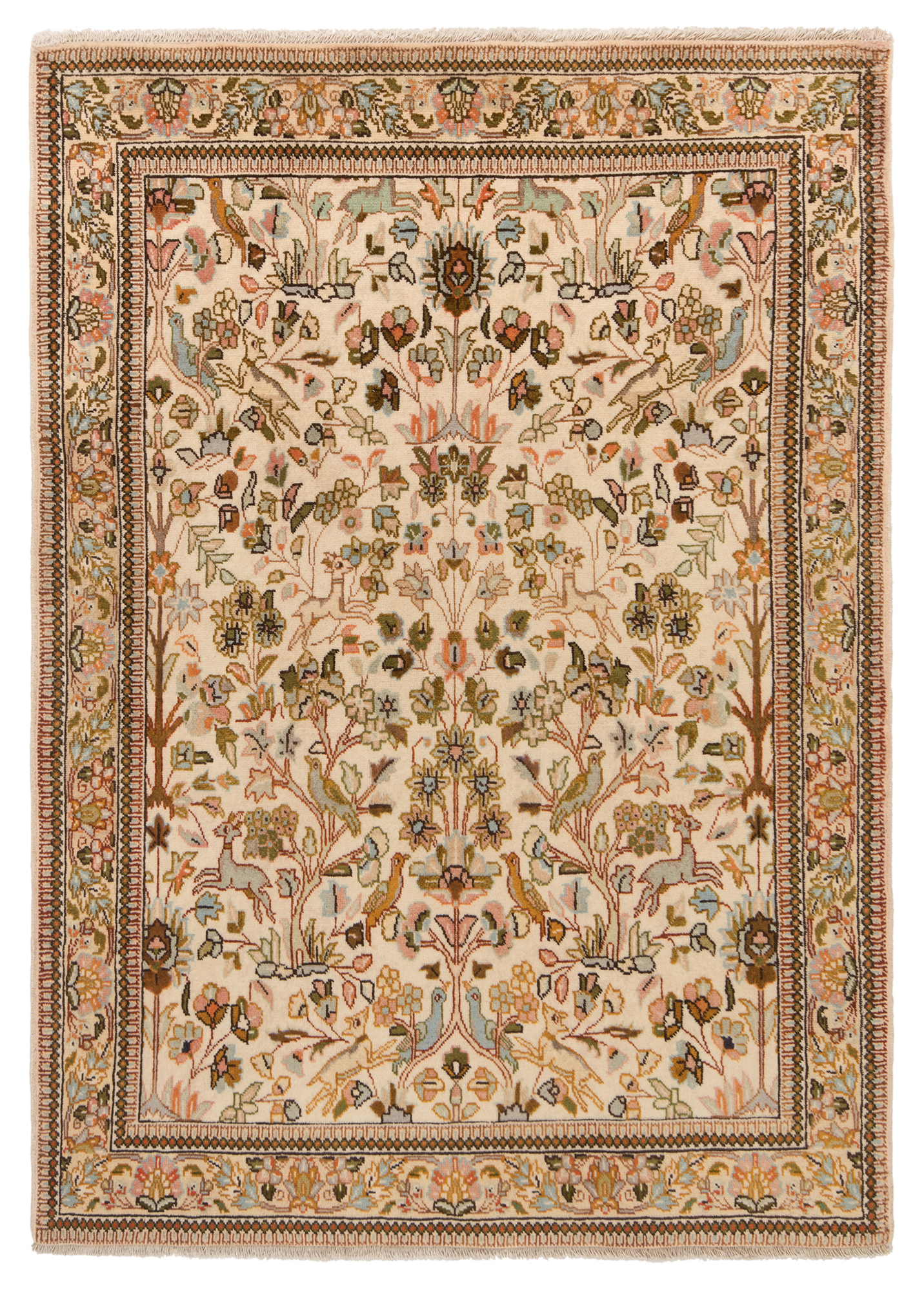 Cream/Ivory/Beige Traditional 5'4 x 5'4 Ft Tabriz Persian Area Rug