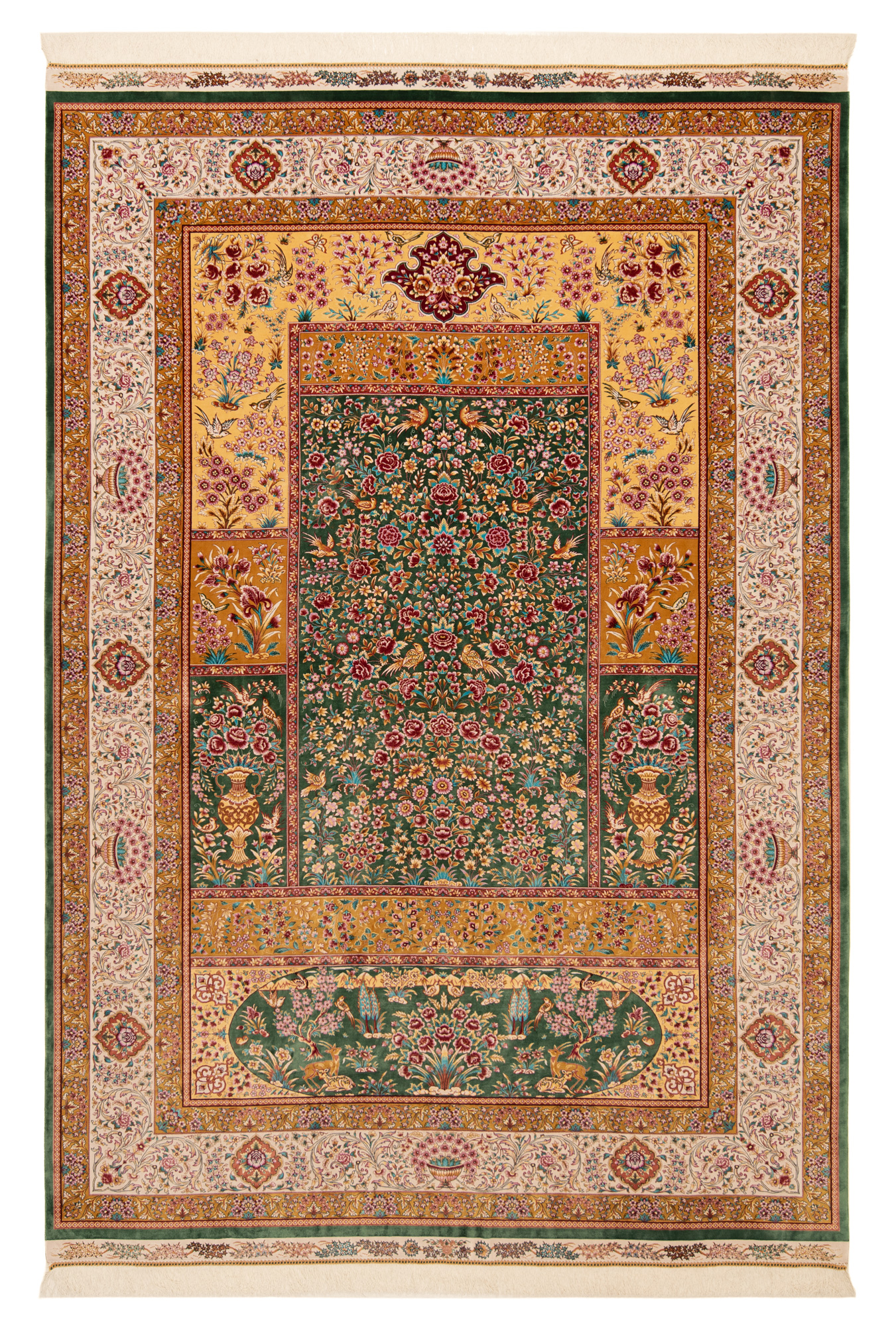 Green Turkish silk rug, Kashmir Silk Rug