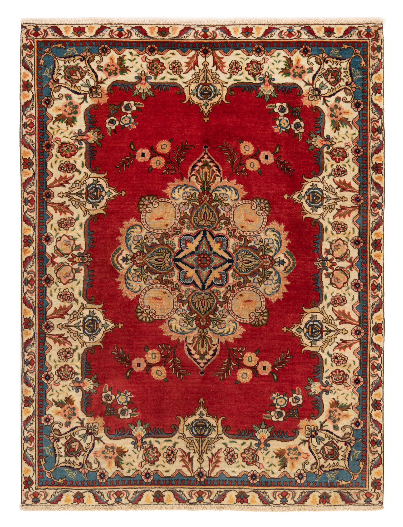 Grand Tapis Oriental Täbriz Mahi Bidjar - 190x282 Cm - Laine Rouge Nouée Main - NEUF