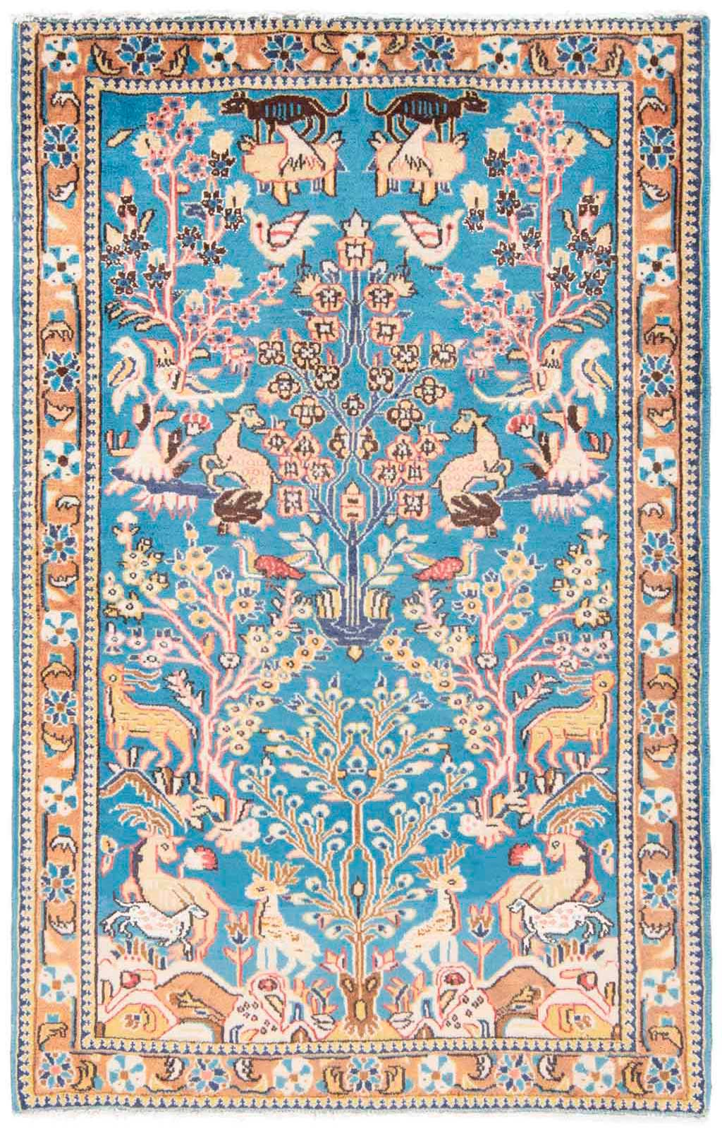Qom Persian Rug Blue 126 X 78 Cm, Blue Persian Rugs Uk